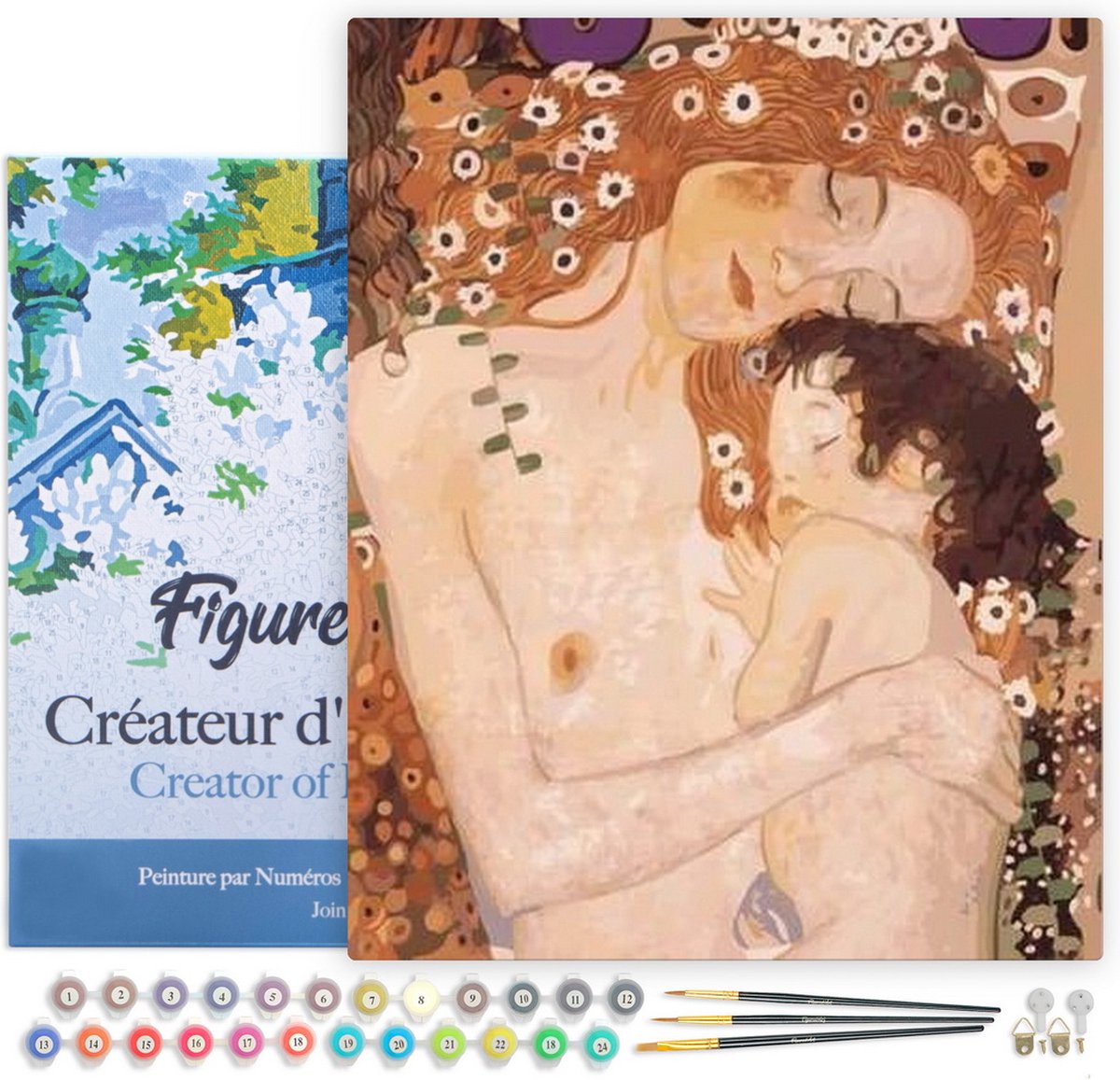 FiguredArt Schilderen op Nummer Volwassenen met lijst - Moeder en kind - Handwerk acrylverf Kit DIY Compleet - 40x50cm Canvas al ingelijst